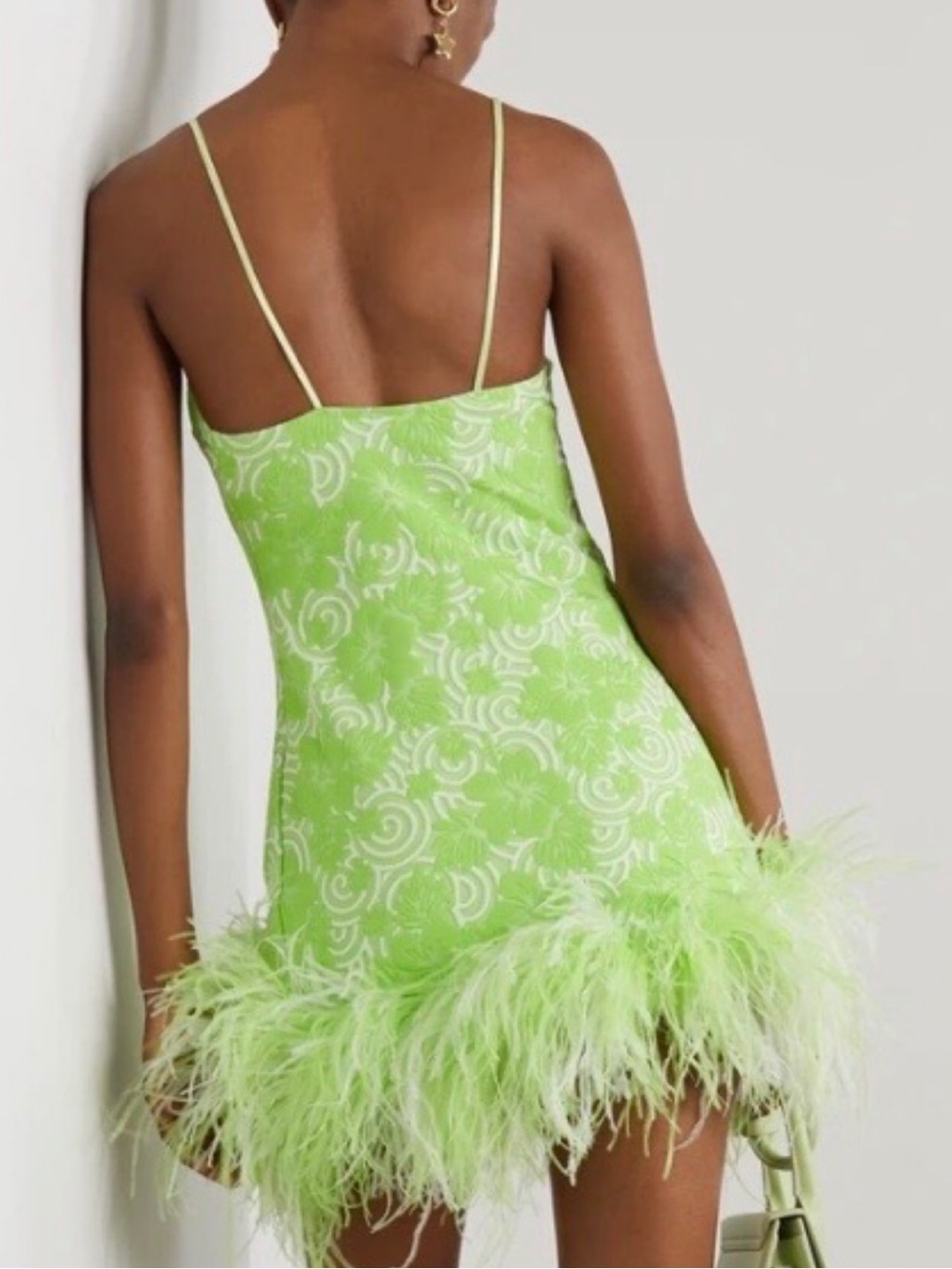 Leslie Amon Laurie Feather Dress Green Hibiscus Small Jacquard Knit - Picture 8 of 8